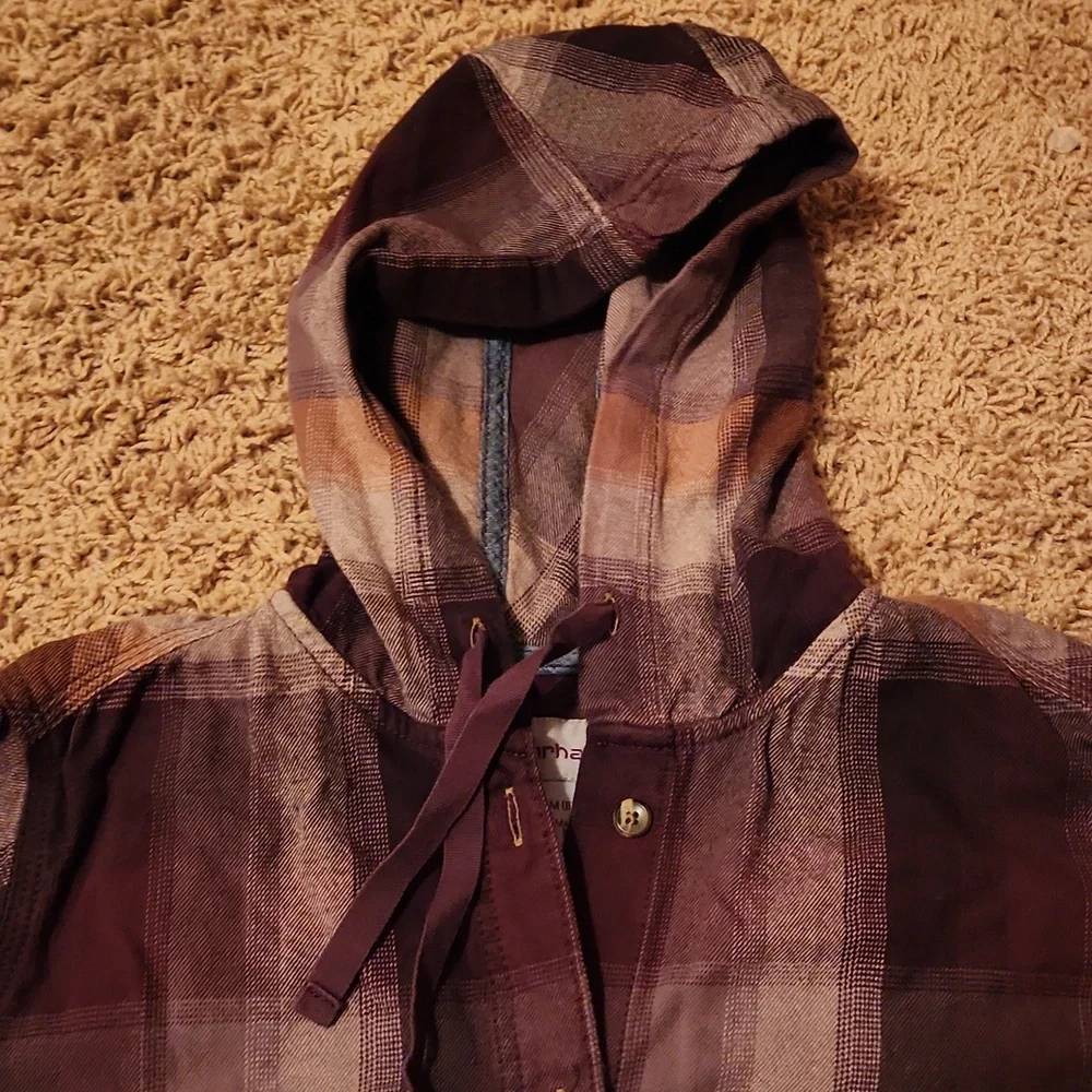 Carhartt Plaid Shirt with Hood - Purple and Brown Womans Size 8/10 - Picture 2 of 6